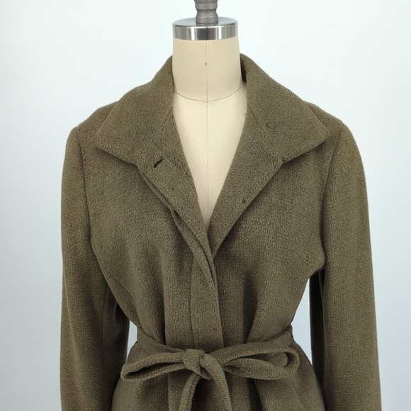 11532 Banana Republic Wool Rabbit Hair Angora Long Coat Green Size Medium preppy - Picture 3 of 13